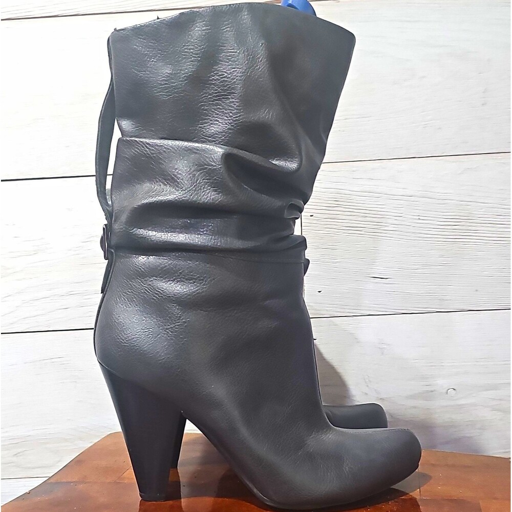 a.n.a Women's Gray Faux Leather Slouch Mid-Calf Almond Toe Zip Boots 8.5M